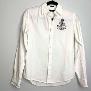 Lauren Ralph Lauren White Logo Button Down Shirt